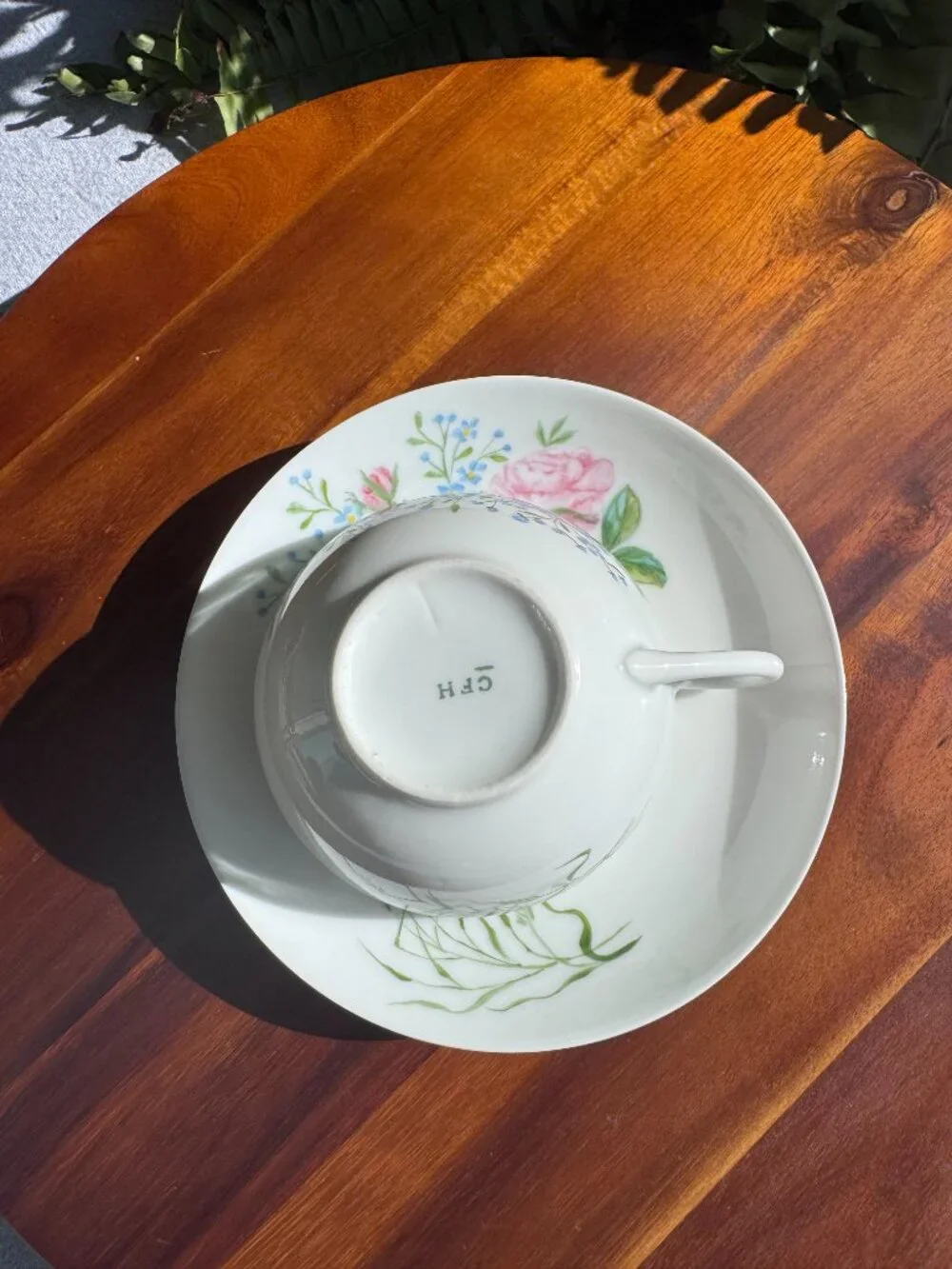 Rare Antique CFH Limoges Porcelain Floral Teacup and Saucer French Bone China